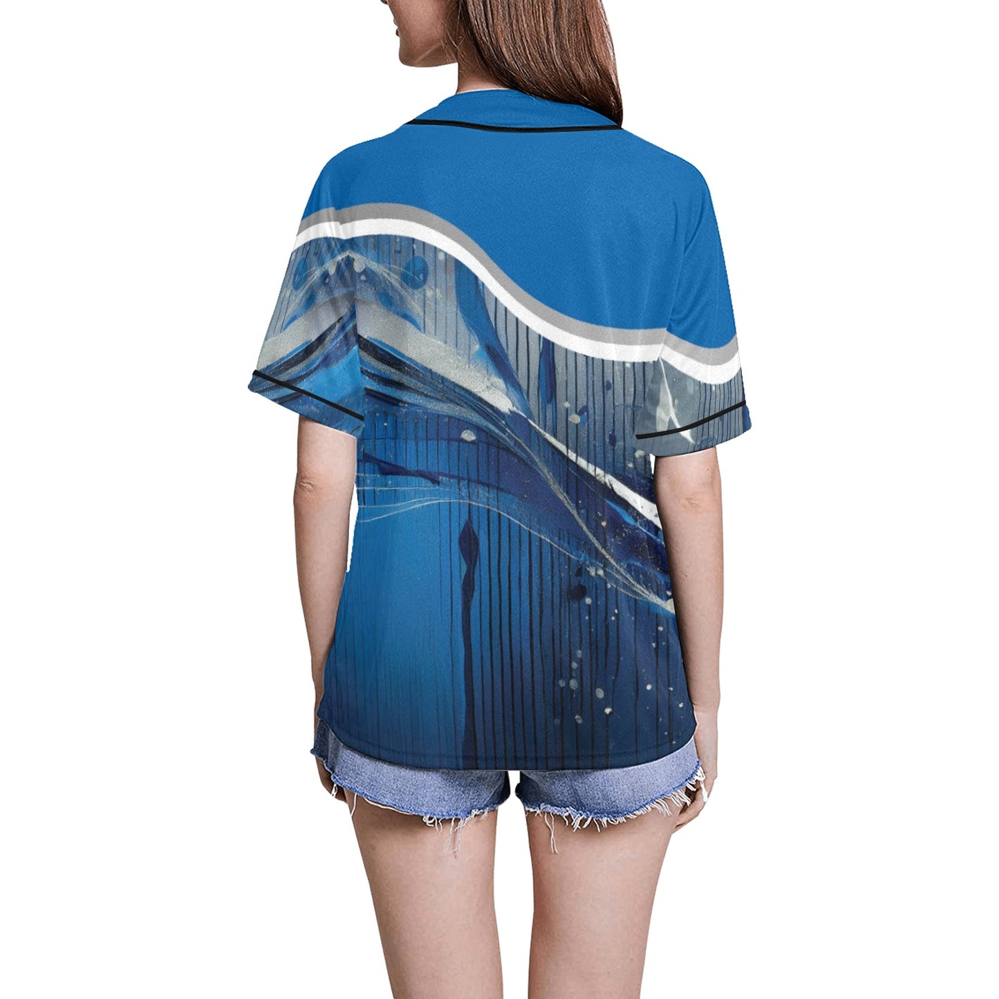 Blue Liquid Women's All Over Print Baseball Jersey(ModelT50)
