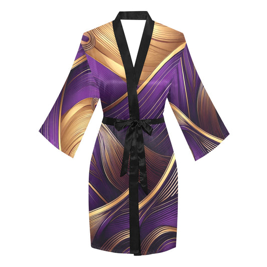 Purple Wave Women's Long Sleeve Kimono Robe