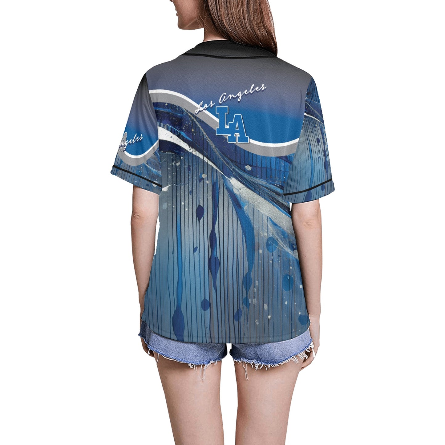 LA Blue Liquid Women's All Over Print Baseball Jersey(ModelT50)