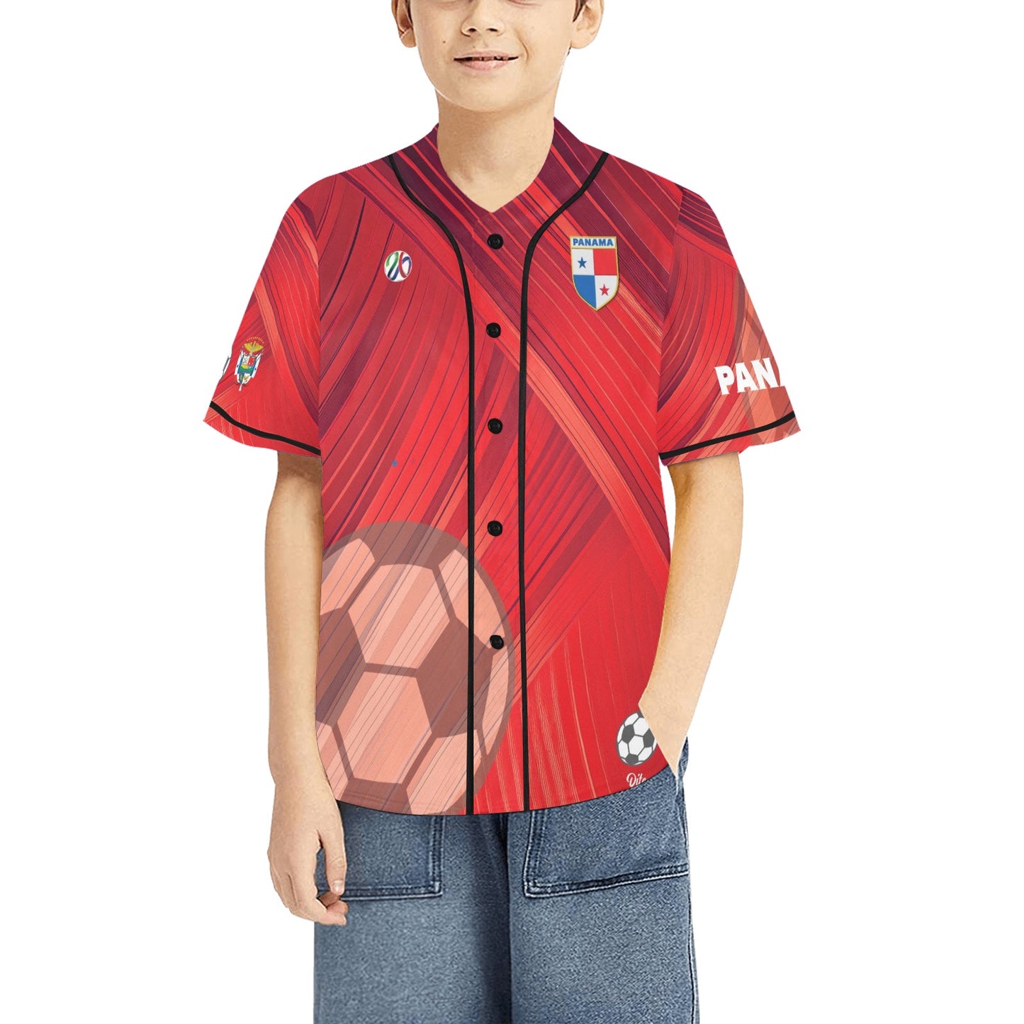 Panama Red Stripes Kid's All Over Print Baseball Jersey(ModelT50)