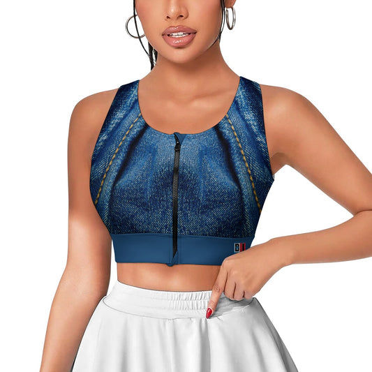 Denim Print Yoga Zipper Vest New Tie-Dye