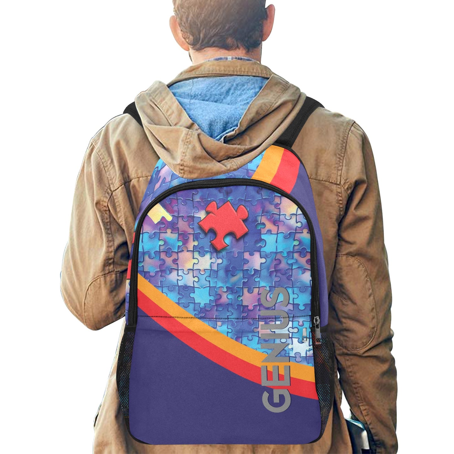 Geniuses Blue Fabric Backpack with Side Mesh Pockets (1659)