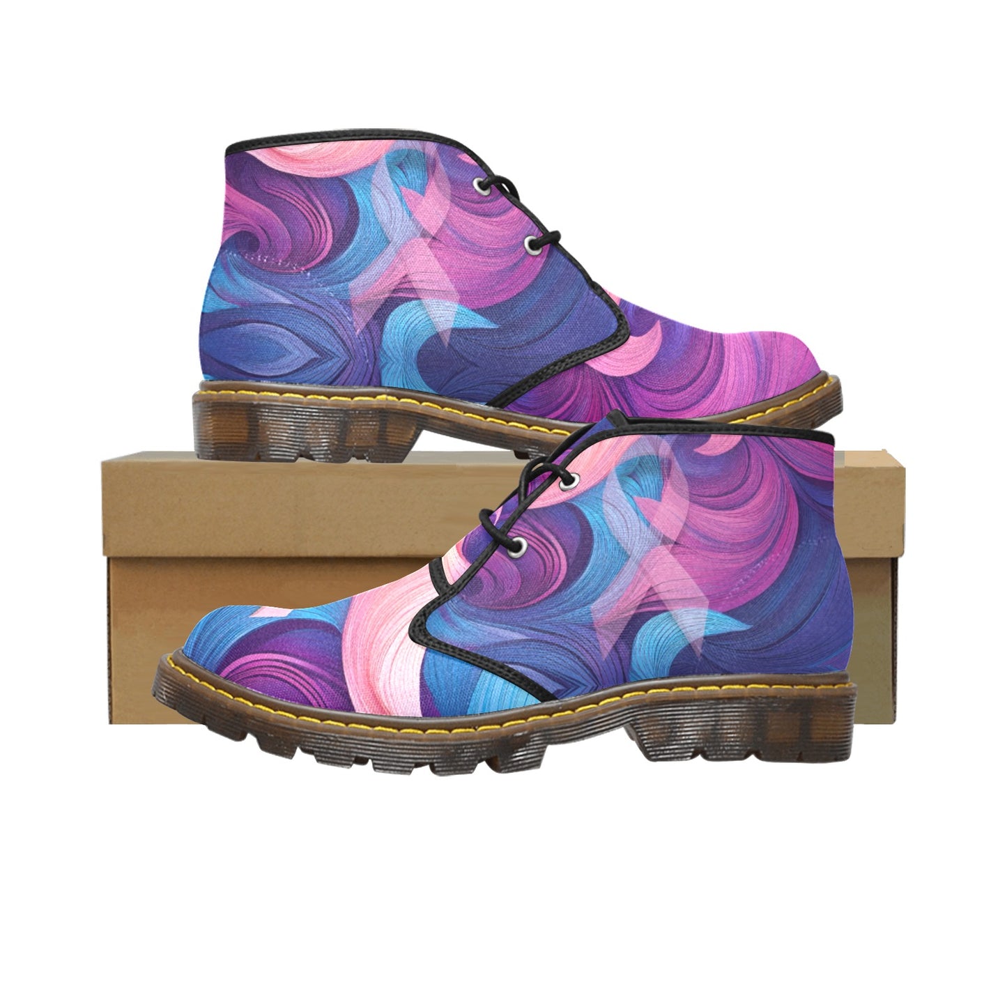 Awareness Blue Pink Women's Canvas Chukka Boots (Model 2402-1)