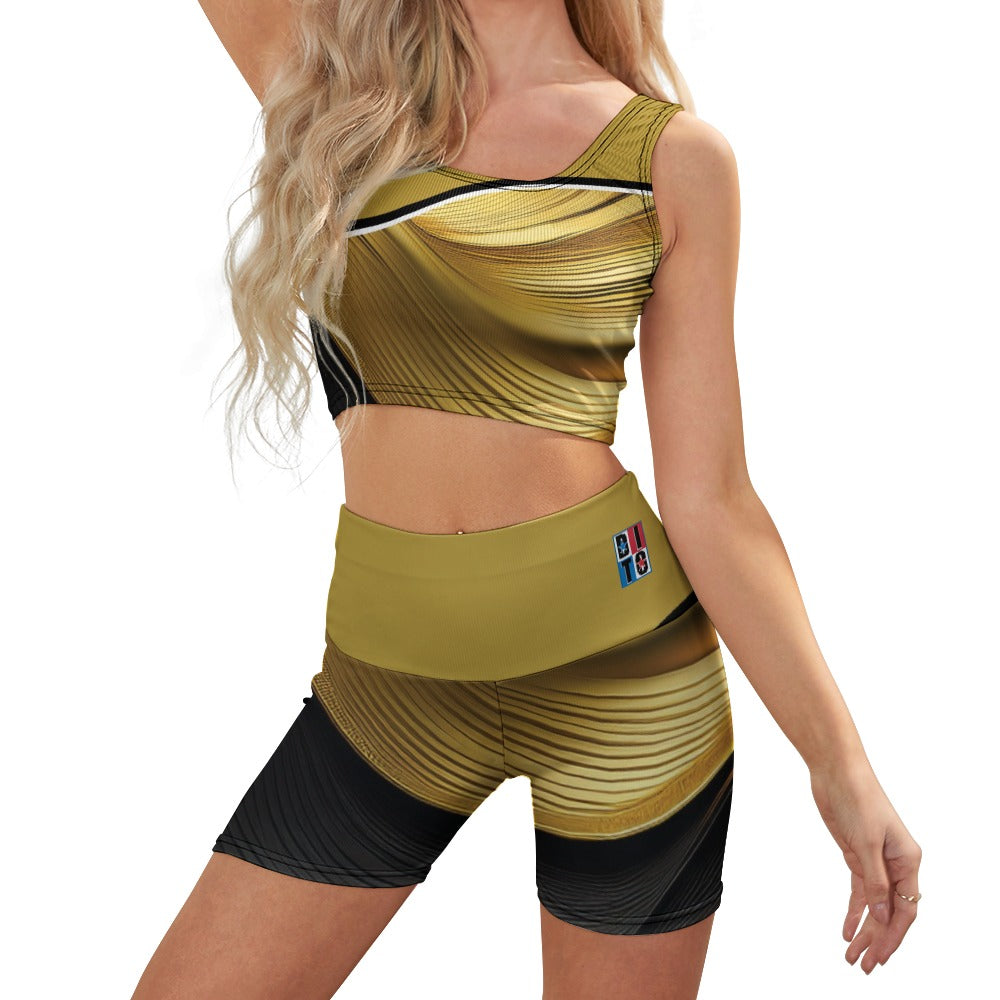 Black Gold Thread Yoga Vest Set
