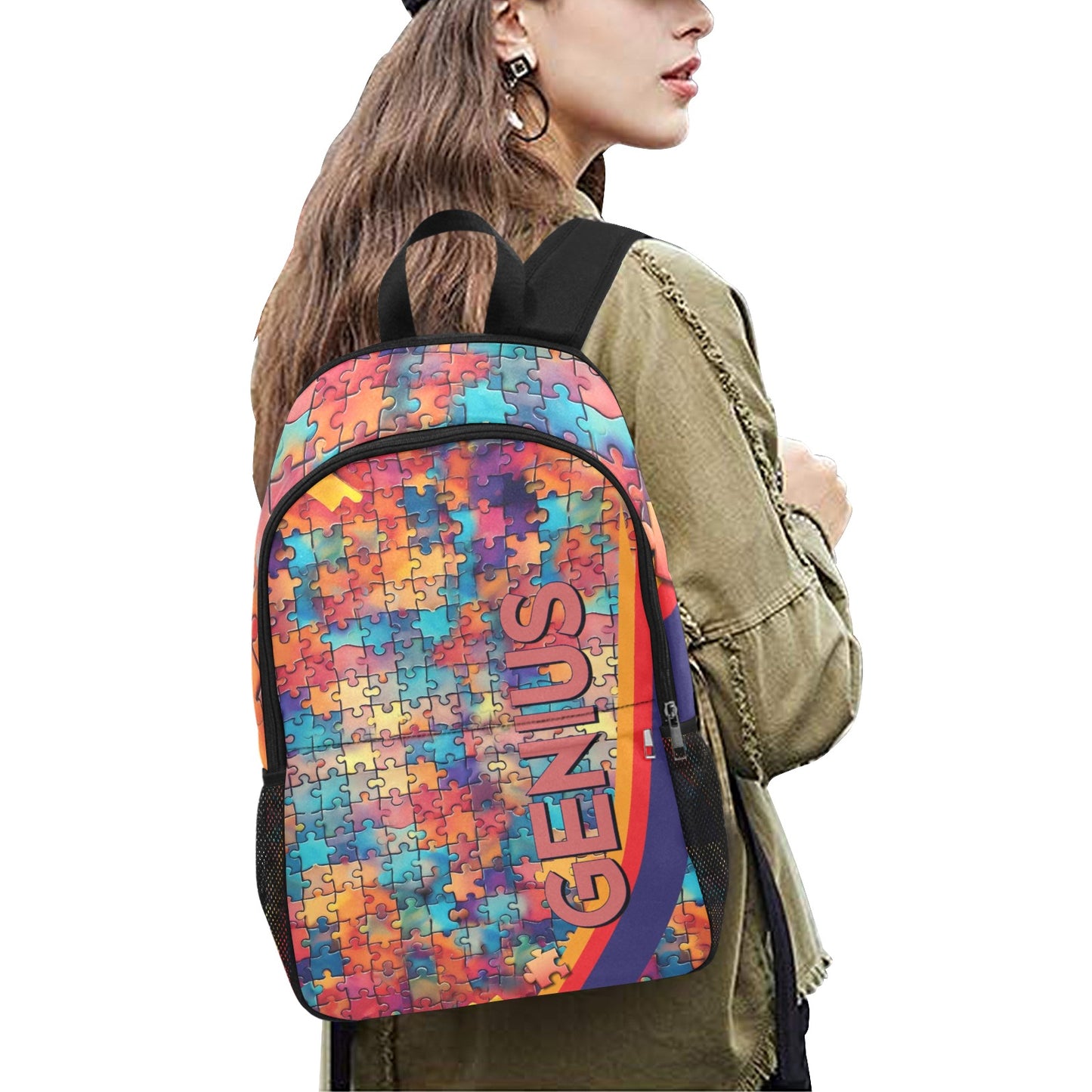 Geniuses Fabric Backpack with Side Mesh Pockets (1659)