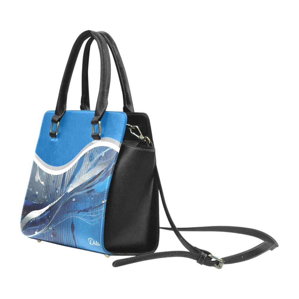 *Blue Liqid Rivet Shoulder Handbag