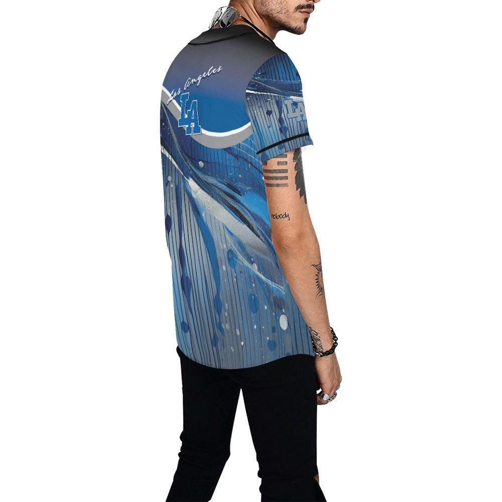 LA Blue Liquid Men's All Over Print Baseball Jersey (T50)