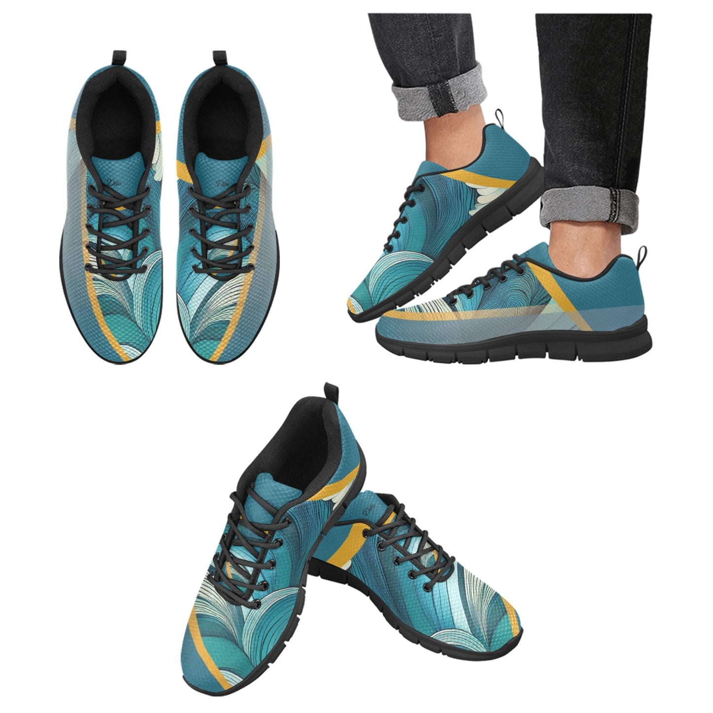 Green Wave Men's Breathable Sneakers (Model 055)