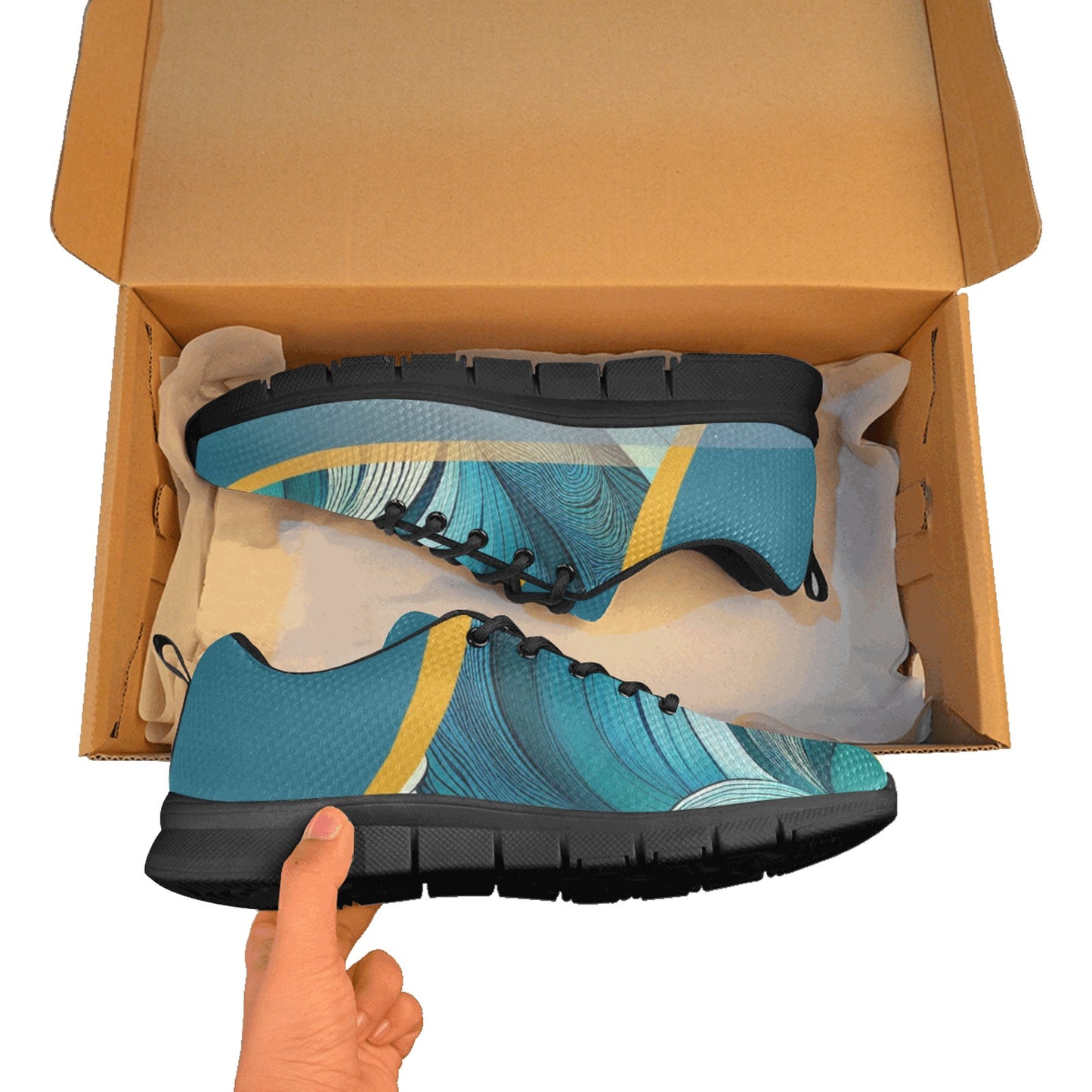 Green Wave Men's Breathable Sneakers (Model 055)