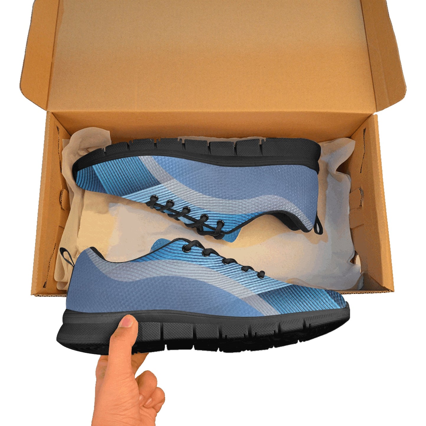 Blue Stripes Women's Breathable Sneakers (Model 055)