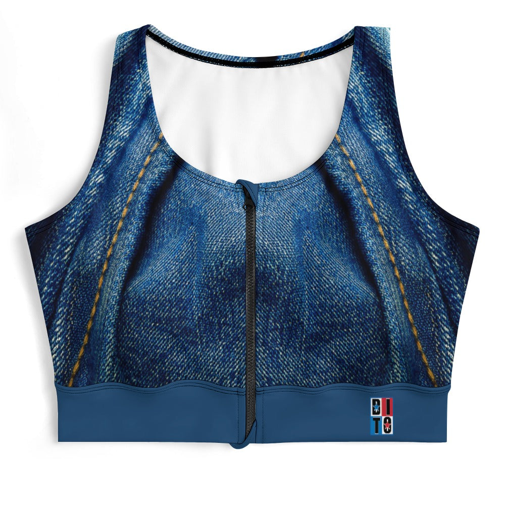 Denim Print Yoga Zipper Vest New Tie-Dye