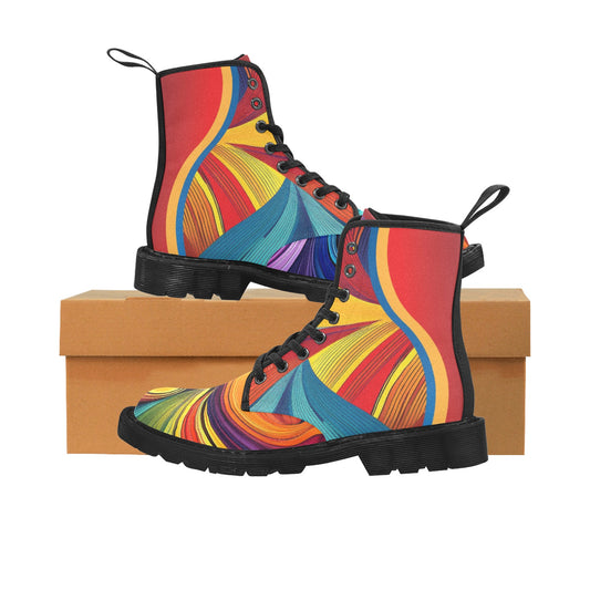 Colorful 2 Men's Lace Up Canvas Boots Shoe (Model1203H)(Black)