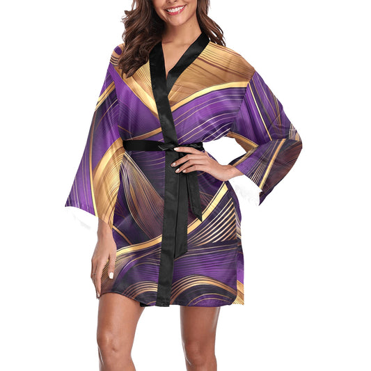 Purple Wave Women's Long Sleeve Kimono Robe