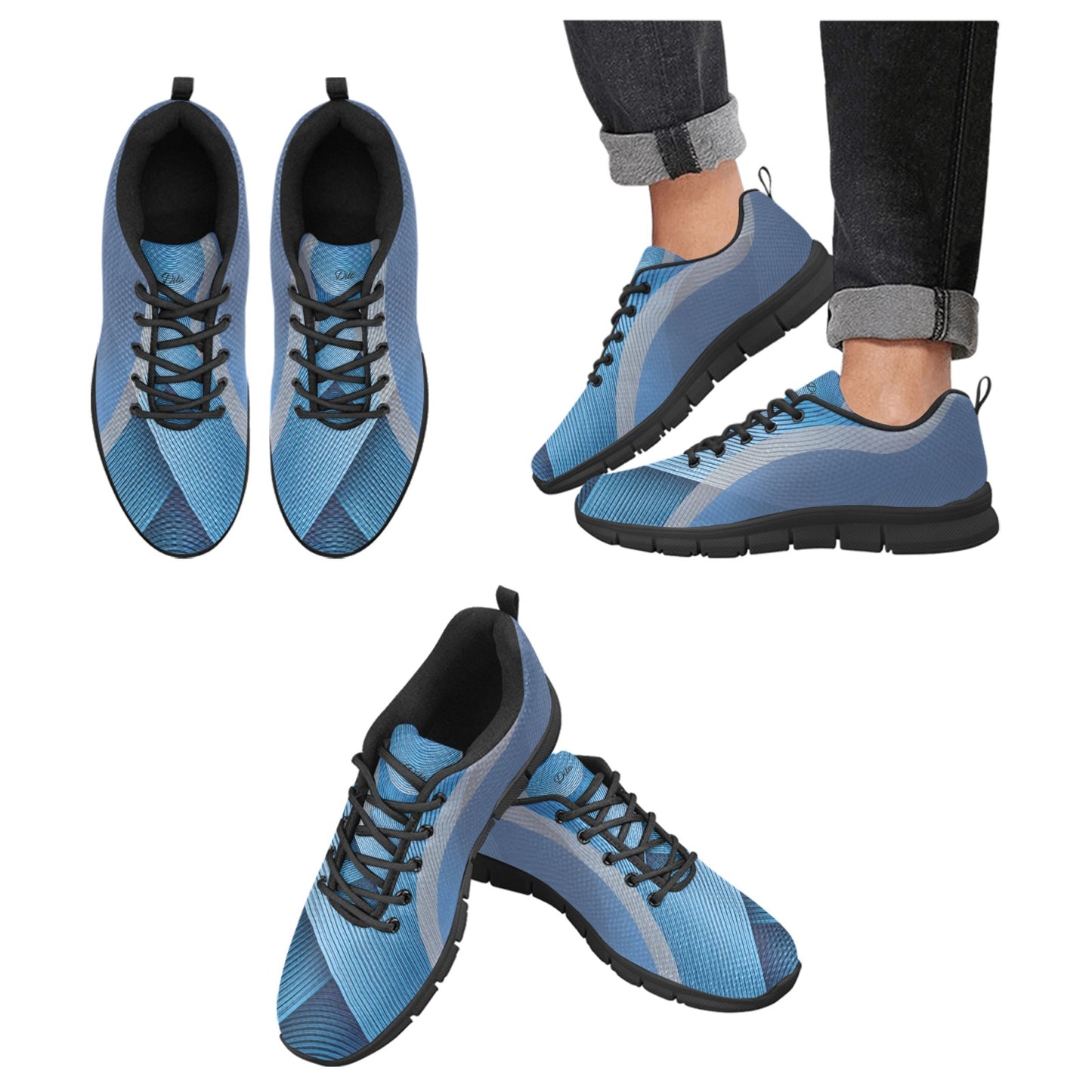 Blue Stripes Men's Breathable Sneakers (Model 055)