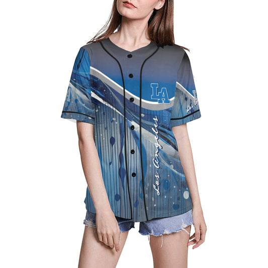 LA Blue Liquid Women's All Over Print Baseball Jersey(ModelT50)