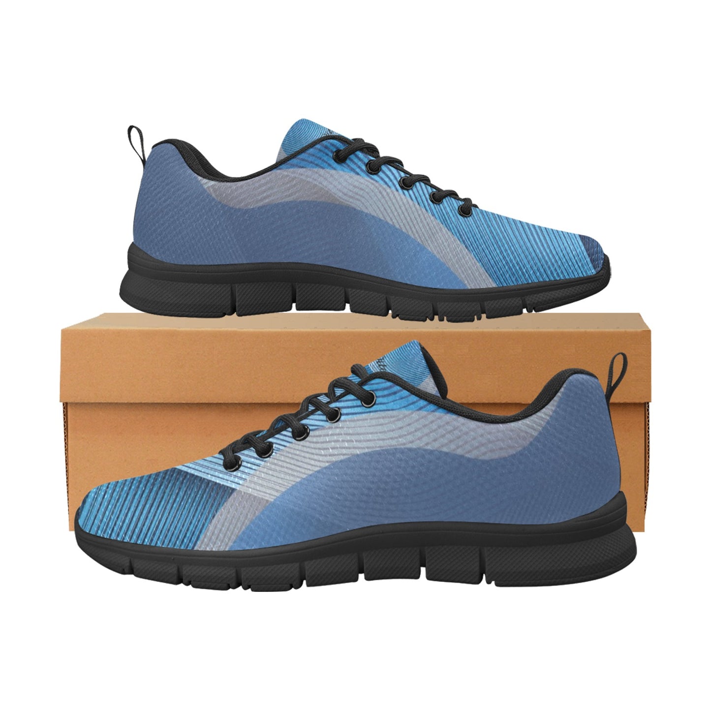 Blue Stripes Women's Breathable Sneakers (Model 055)