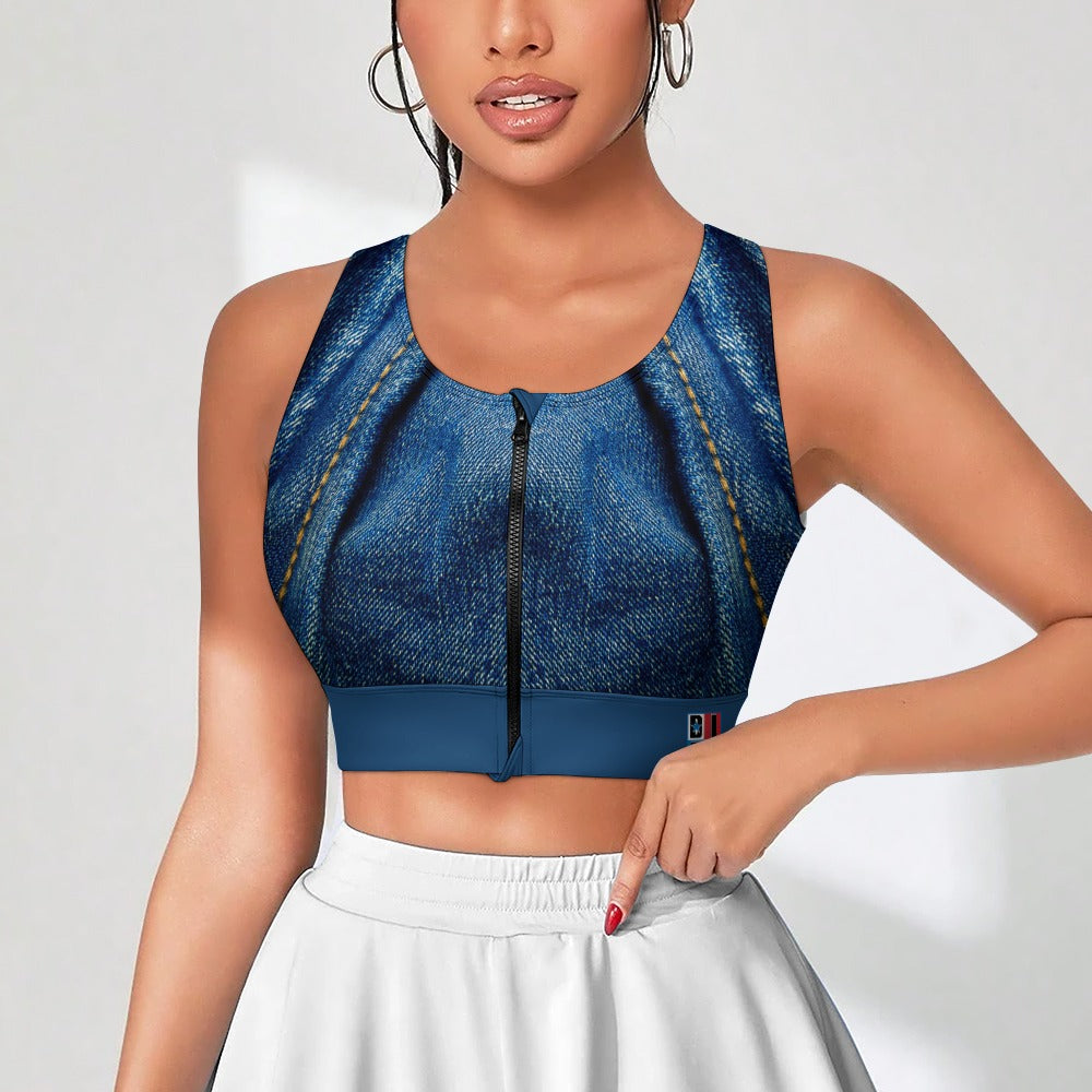 Denim Print Yoga Zipper Vest New Tie-Dye