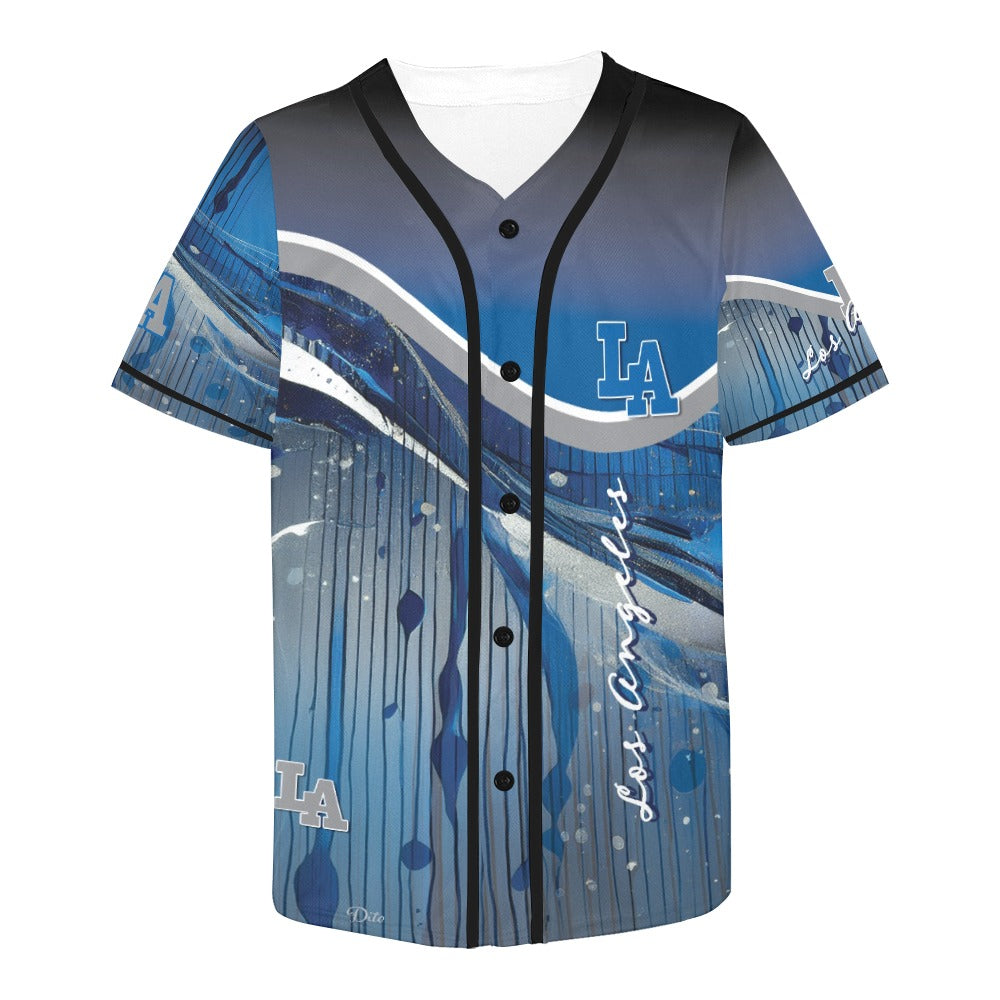 LA Blue Liquid Men's All Over Print Baseball Jersey (T50)