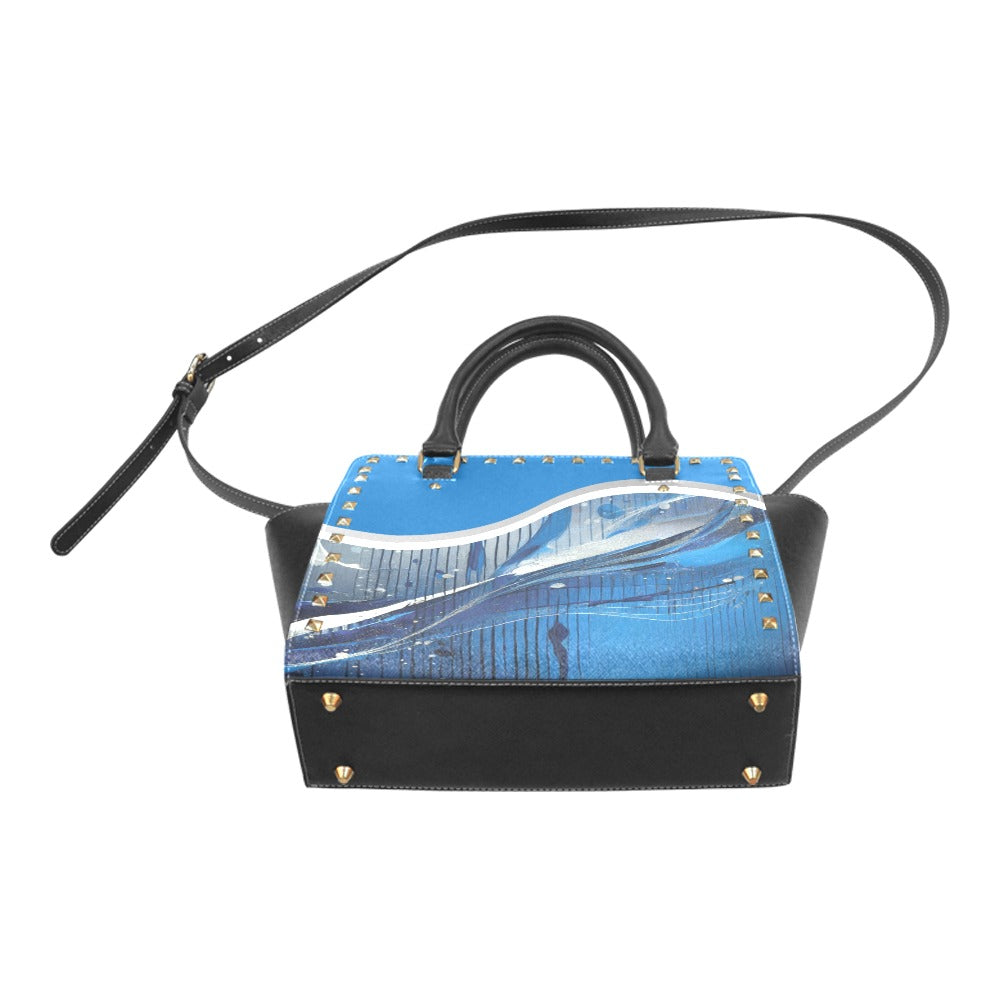 *Blue Liqid Rivet Shoulder Handbag