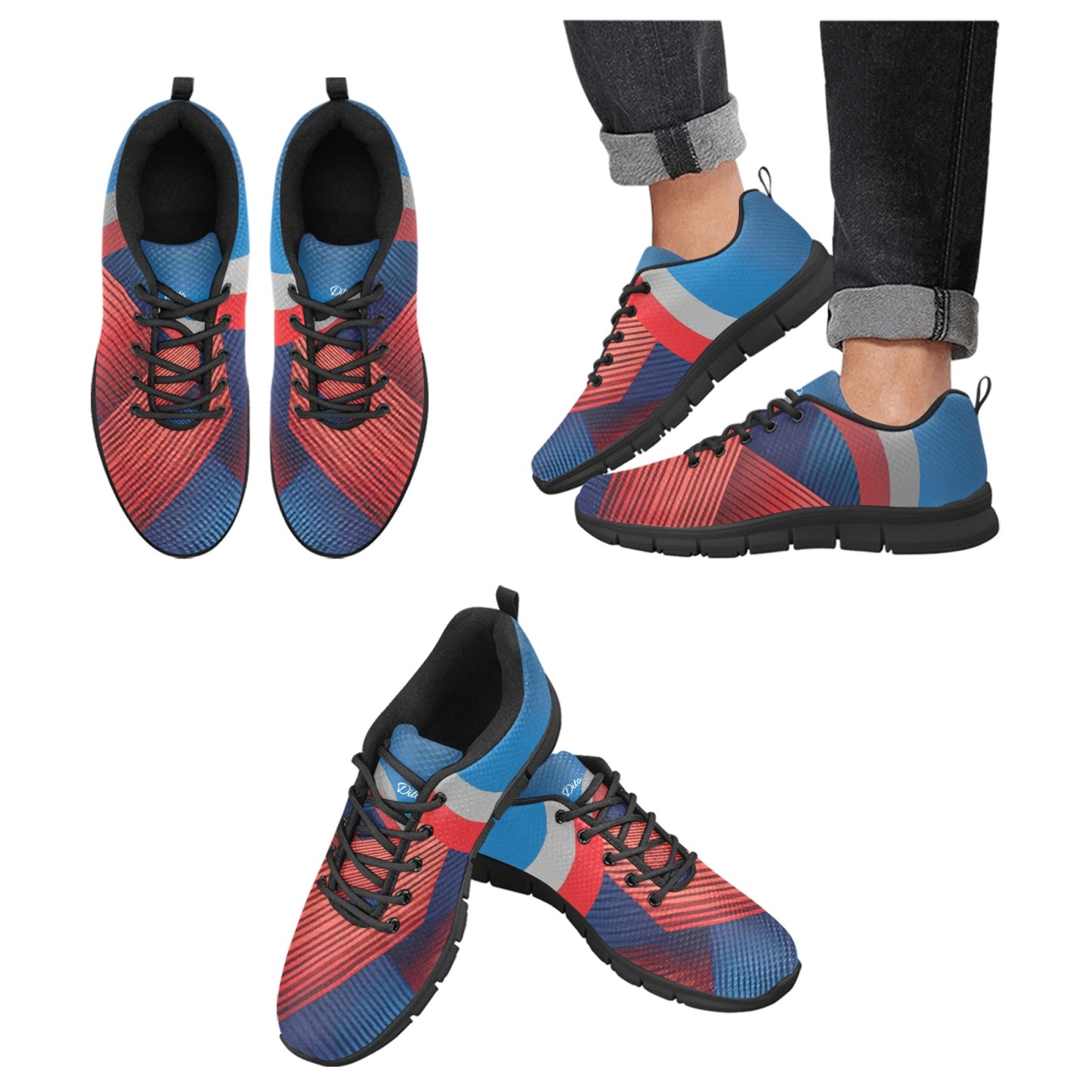 Red Ribbon Men's Breathable Sneakers (Model 055)