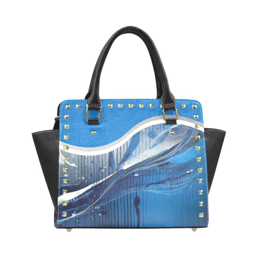 *Blue Liqid Rivet Shoulder Handbag