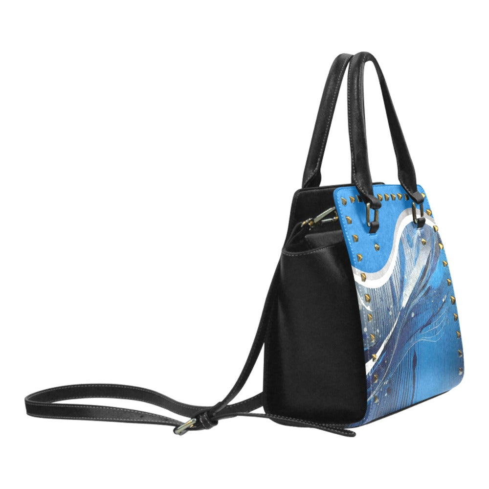 *Blue Liqid Rivet Shoulder Handbag