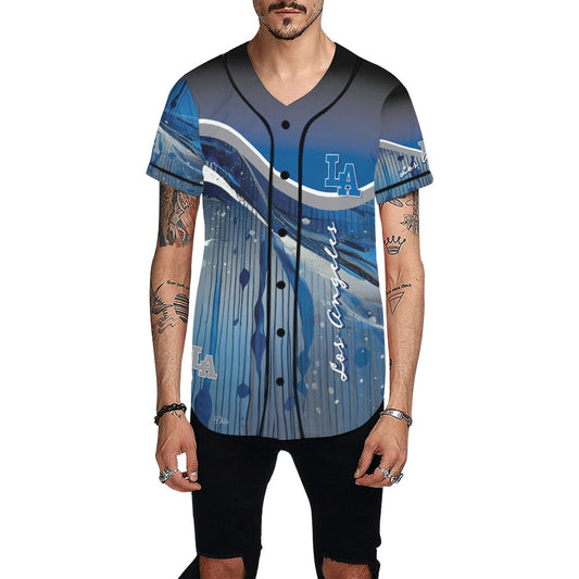 LA Blue Liquid Men's All Over Print Baseball Jersey (T50)