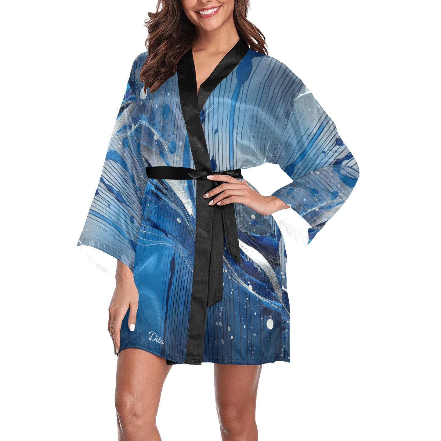 Blue Liquid Women's Long Sleeve Kimono Robe