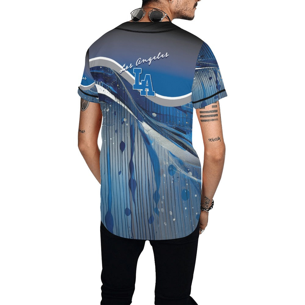 LA Blue Liquid Men's All Over Print Baseball Jersey (T50)