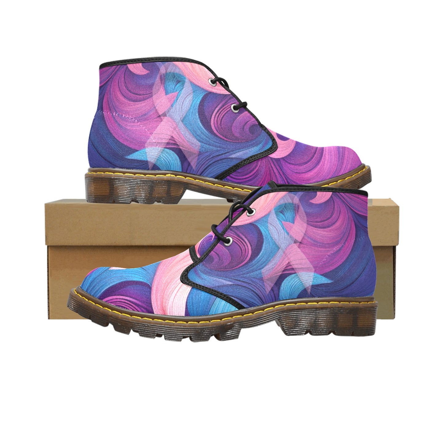 Awareness Blue Pink Men's Canvas Chukka Boots (Model 2402-1)