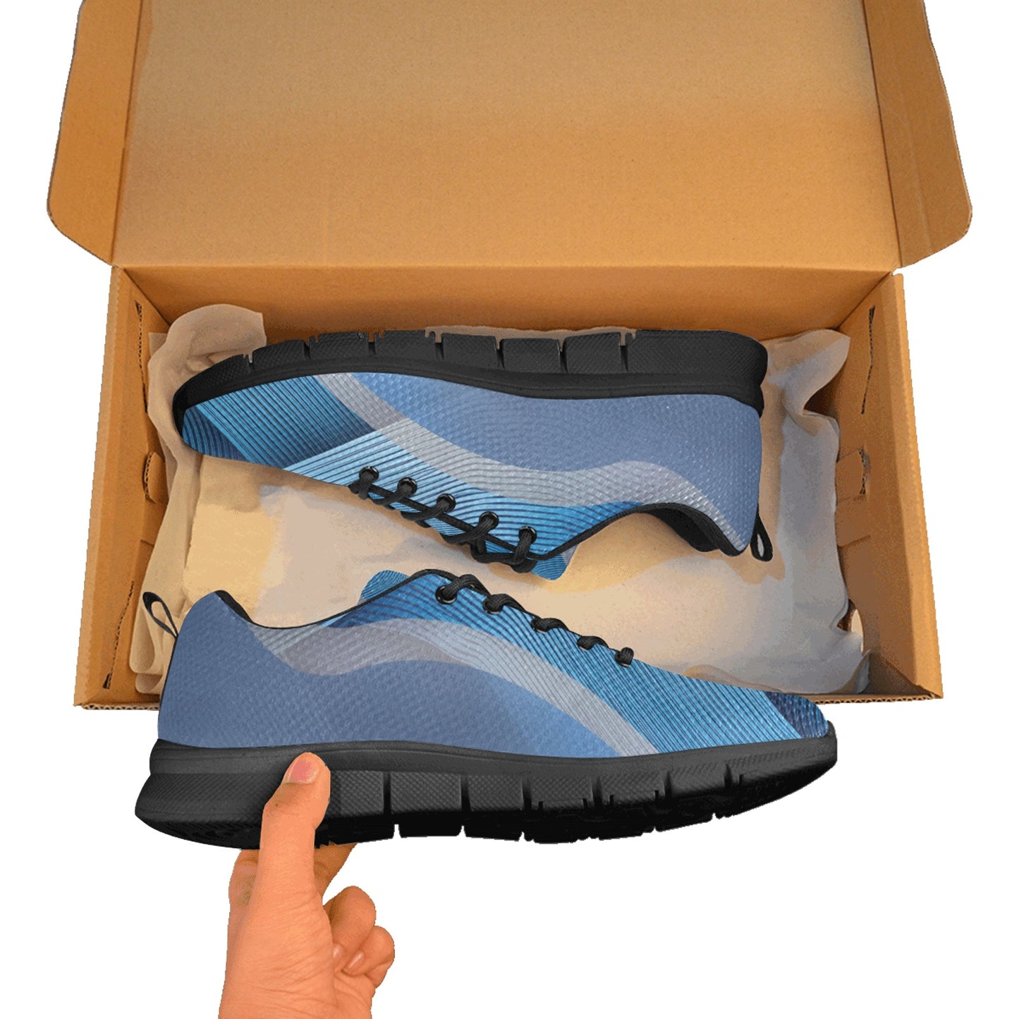 Blue Stripes Men's Breathable Sneakers (Model 055)