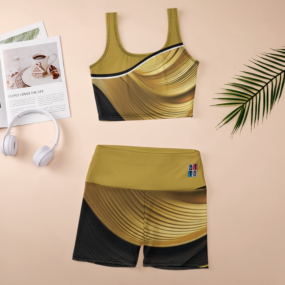 Black Gold Thread Yoga Vest Set