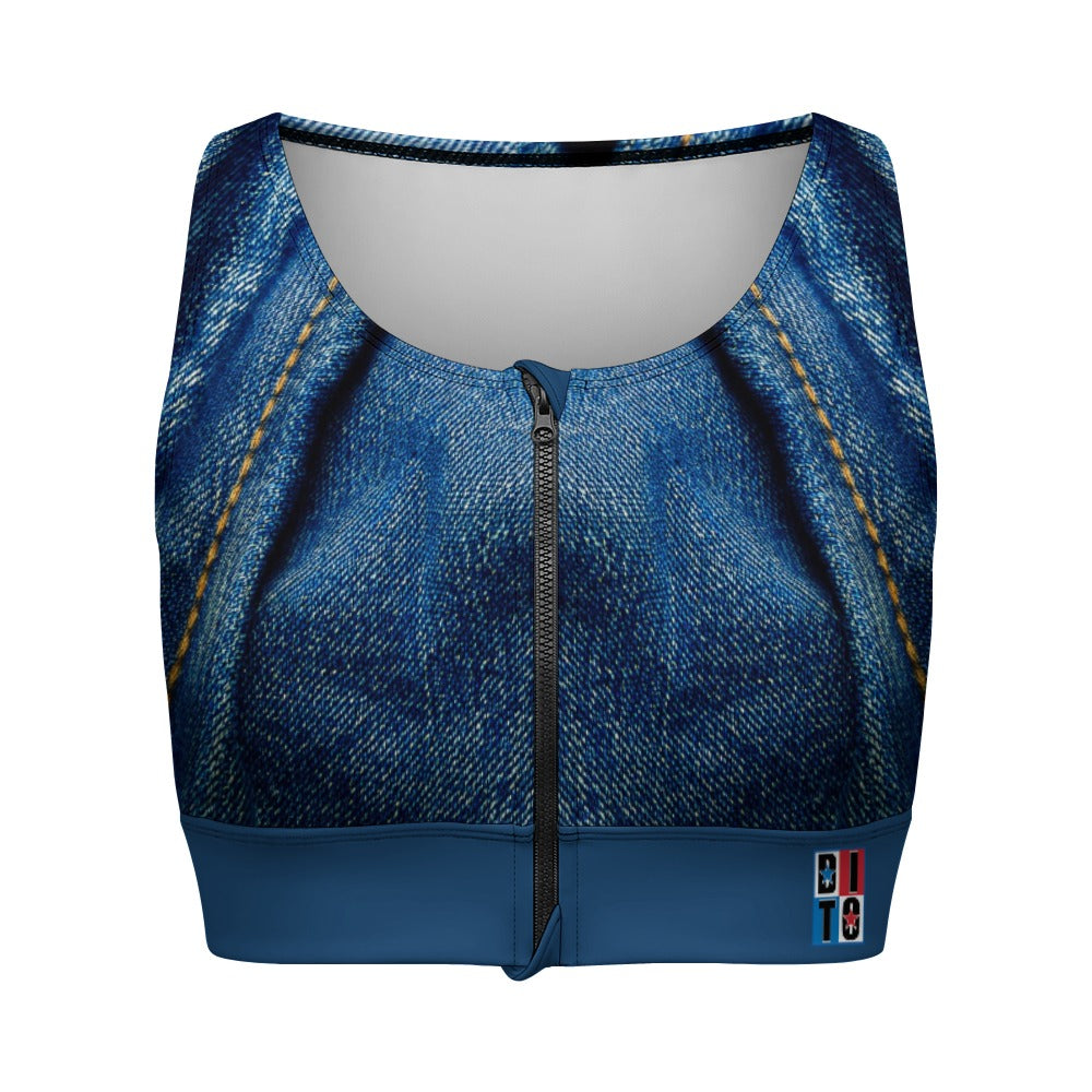 Denim Print Yoga Zipper Vest New Tie-Dye