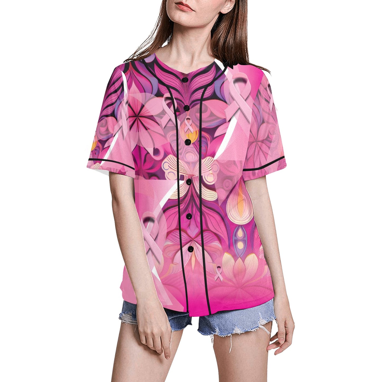 Awareness Women's All Over Print Baseball Jersey(ModelT50)