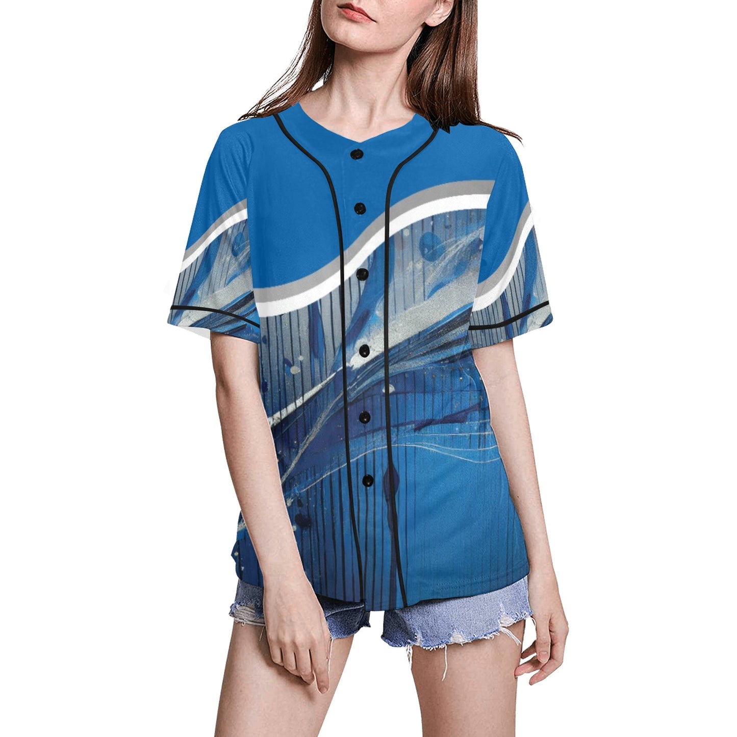 Blue Liquid Women's All Over Print Baseball Jersey(ModelT50)