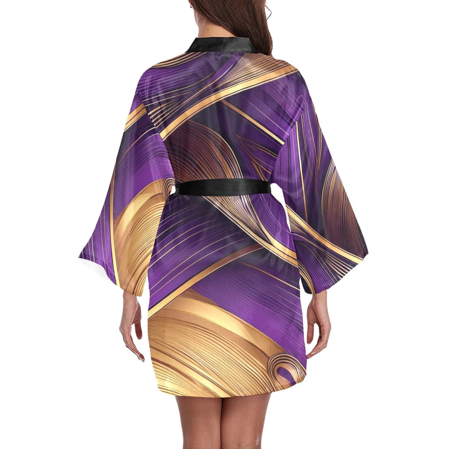Purple Wave Women's Long Sleeve Kimono Robe