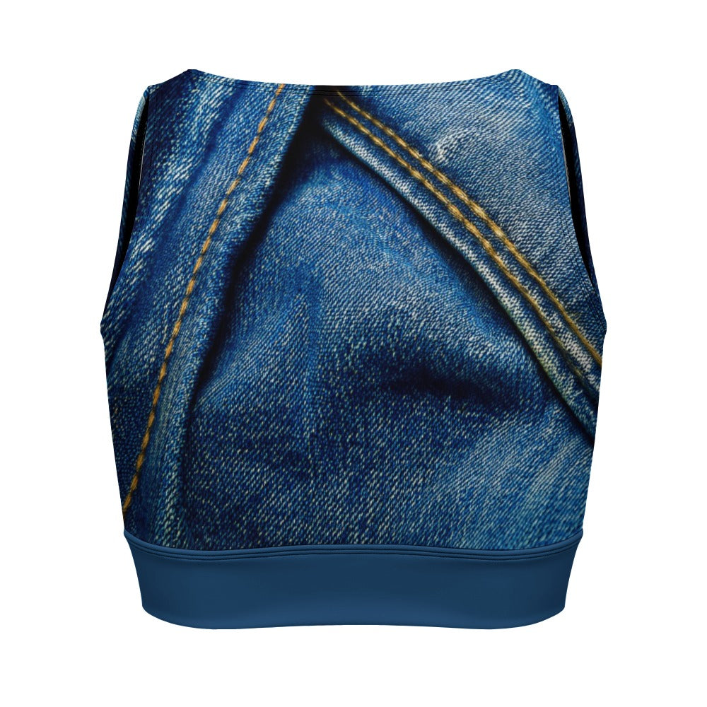 Denim Print Yoga Zipper Vest New Tie-Dye