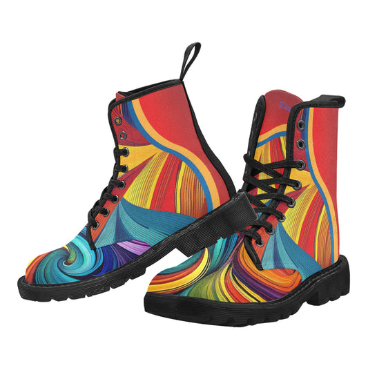 Colorful 2 Men's Lace Up Canvas Boots Shoe (Model1203H)(Black)